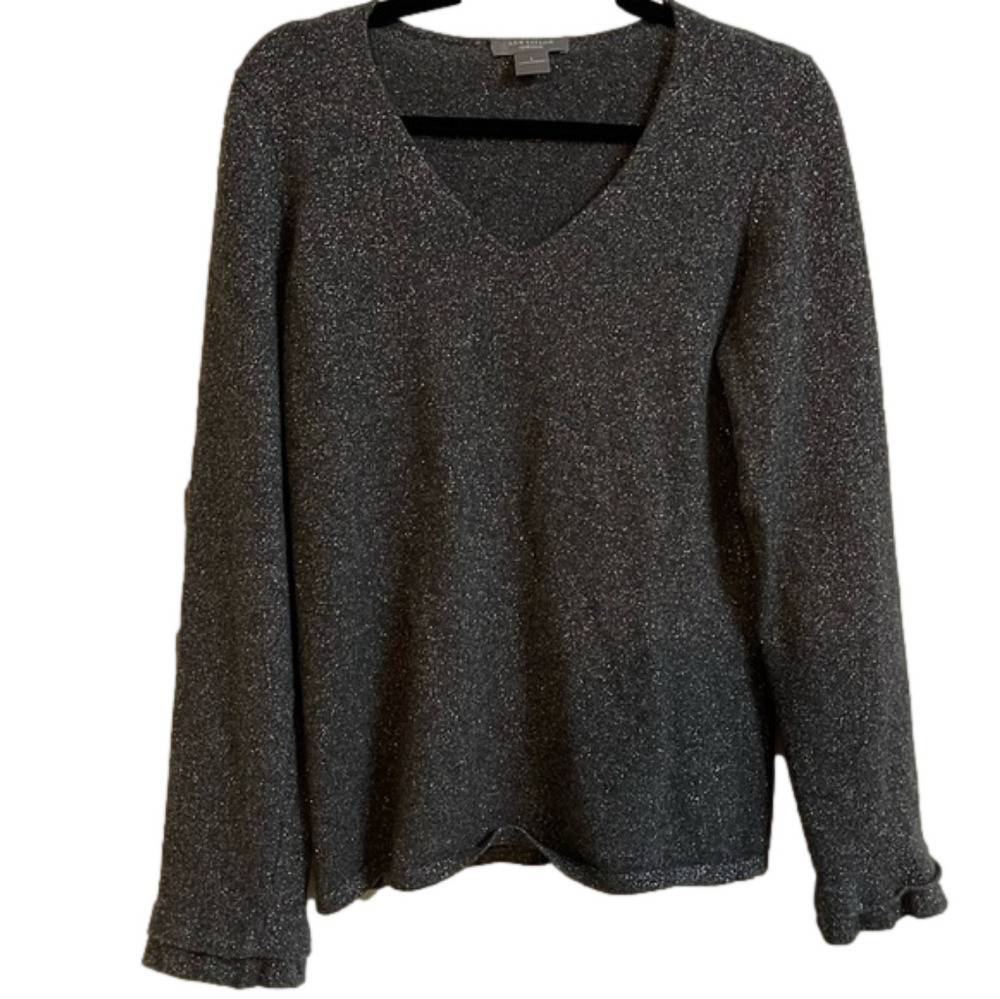 Ann Taylor Loft Womens Top Sweater Cashmere Pullover Knit Ruffle Knit Size L